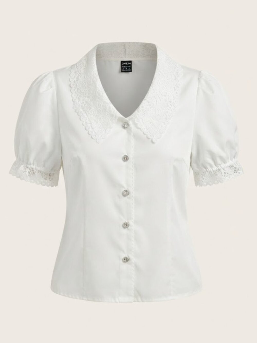 SHEIN White Lace Collar Puff Sleeve Button Down Blouse Size S / 4